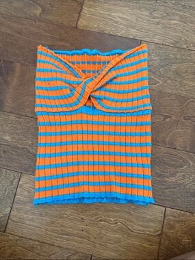 Amazon Orange & Blue Striped Knit Tube Top